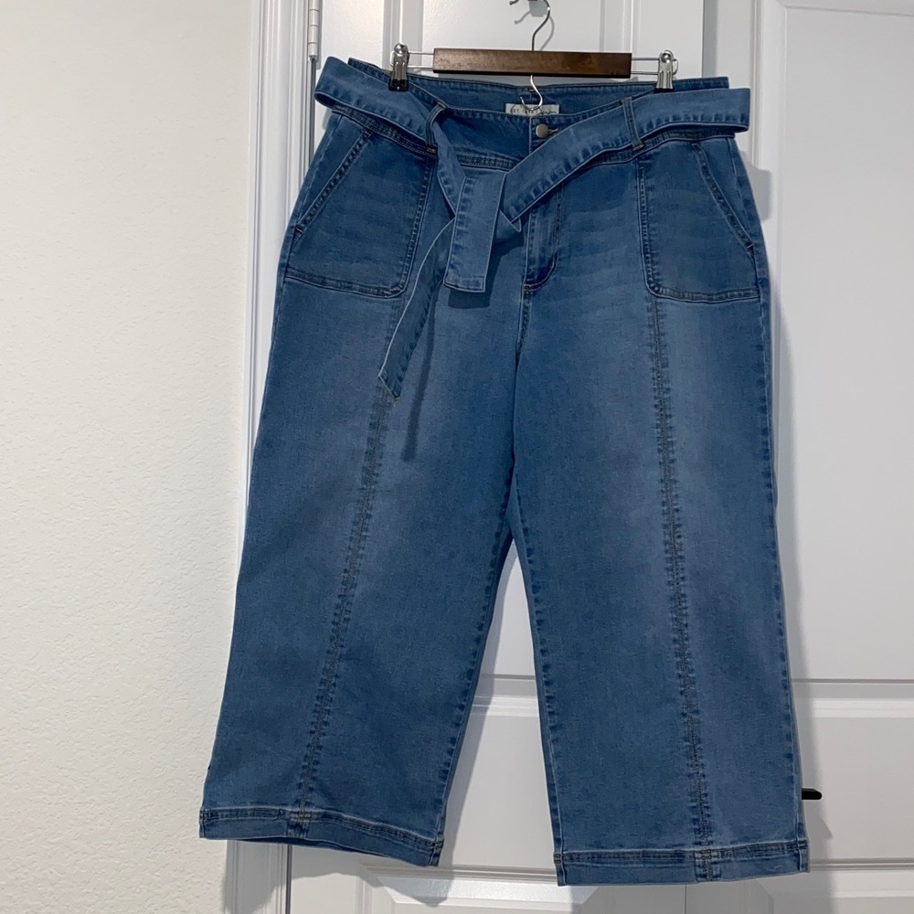 Cato Plus Size Denim Belted Culottes